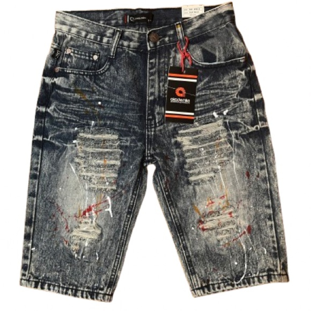 NWT Akademiks Blue and Red Jean Shorts Distressed Denim Vintage Style Size 12